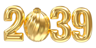 Happy New Year Number 2039 Gold 3D Render png