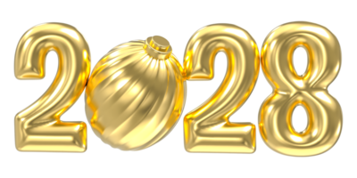 happy new year 2028 with gold 3d render png