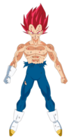 Vegeta SSJ God Form in Battle Stance with Fiery Red Hair and Visible Combat Damage png