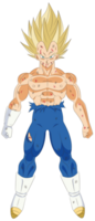 Battle Damaged Vegeta SSJ with Intense Gaze and Powerful Stance png