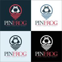 Frog pin map point water line art logo set template design vector