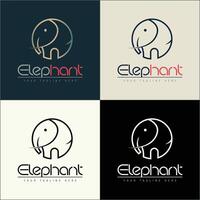 Elephant circle line art logo set template design vector