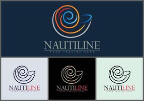 Nautilus shell clam spiral line art logo set design template vector