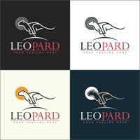 Leopard tiger running line art silhouette logo set design template vector