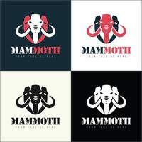 Mammoth elephant three head shield shapes logo set silhouette template design vector