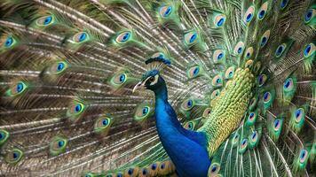 Peacock with stunning blue feathers in a vibrant display for nature enthusiasts and photographers bird photo