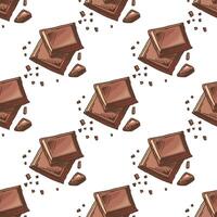 Hand drawn vintage seamless pattern with stacked chocolate bars and crumbs, brown color sketch on white background vector