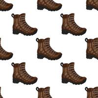 Colored seamless pattern with hand drawn hiking boots in engraved style vector