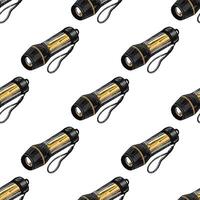 Hand drawn colored seamless pattern with sketch of camping flashlight vector