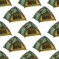 Hand drawn vintage seamless pattern with sketch of camping tent vector