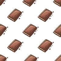 Hand drawn vintage seamless pattern with chocolate bars and crumbs, brown color sketch on white background vector