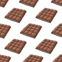 Hand drawn vintage seamless pattern with chocolate bars tiles, brown color sketch isolated on white background vector
