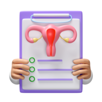 3d doctor hand holding check list for health with uterus isolated. health check report, medicare concept, 3d illustration render png