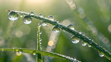 Morning Dew on Grass Blades Macro Photography photo