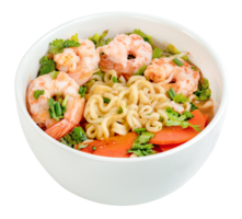 Tom Yum kung with instant noodles and shrimp isolated. png