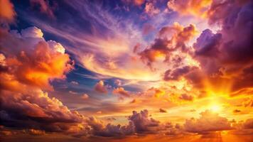 Golden sunlight paints the mountain landscape at sunrise and sunset, with orange and red hues coloring the sky and clouds Ai created photo