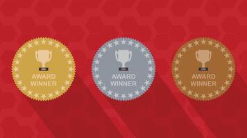 Recognition for Excellence With Three Distinct Award Badges on a Bright Red Background vector