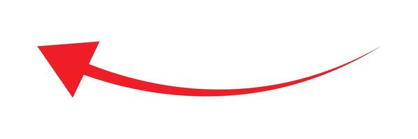 red curved arrow sign icon pointing left side. vector