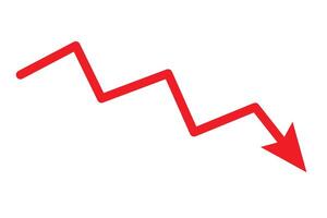 Stock or financial market crash with red arrow flat for websites. vector