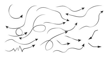 Set of hand drawn different arrow. Doodle style vector