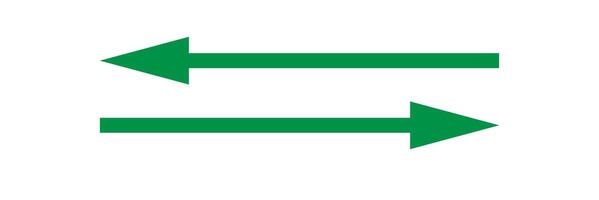 Both sided right and left pointing green straight long arrow. vector