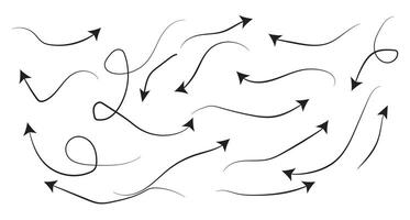 curved arrows hand drawn. Sketch doodle style. Collection of pointers. vector