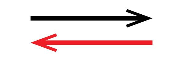red and black straight arrows set. black and red straight arrow pointing both side right and left. Dual sided red and black straight arrow. vector