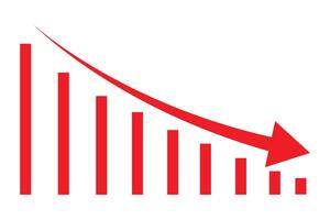 red arrow graph down. financial market crash icon for web site design, logo, app, UI. graph chart downtrend symbol. chart going down sign. vector