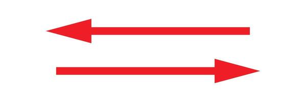 Red straight long arrows pointing both side right and left. Red arrows pointing both ways. vector