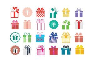 gift boxes with ribbon icons Set. colorful Gift box icons in Trendy Flat style. Surprising gift boxes, Gift wrapping simple black symbols signs editable stock for apps and websites. vector