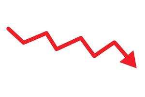 Red arrow down icon. Indication decline arrow sign. Financial decrease statistic graphic symbol. Financial losses chart. vector