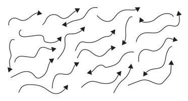 Simple arrows hand drawn in pencil and brush style pointing in multiple directions on white background vector