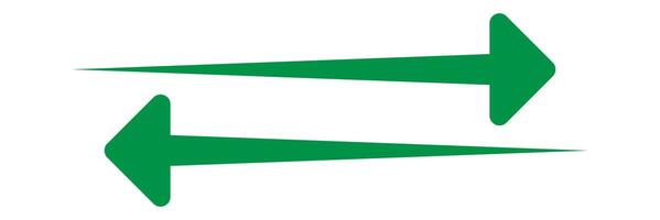 green straight arrow pointing right and left icon on white background. green long arrows icon. green straight long arrows pointing both side right and left. vector