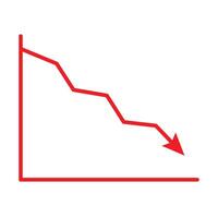 red decline arrow. Red arrow going down stock icon. graph chart down trend symbol. financial market crash icon. vector