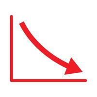 Screen red arrow graph down. financial market crash icon for web site design, logo, app, UI. graph chart downtrend symbol. chart going down sign. vector