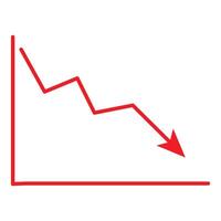 Red arrow going down stock icon on white background. Bankruptcy, financial market crash icon, red decline arrow. graph chart down trend symbol. vector