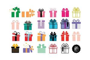 colorful Present gift box icon collection in different style with ribbon. vector