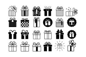 silhouette style gift Box Icons collections in different style flat thin outline isolated on white background. vector