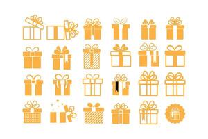 Gift box icon collection in different style with ribbon. vector