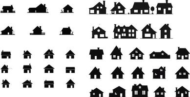 a set of silhouettes of houses and other buildings vector