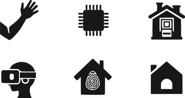 a set of black icons depicting various objects vector