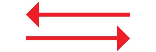 Red long arrows icon isolated on white background. Both sided right left pointing red arrow. vector