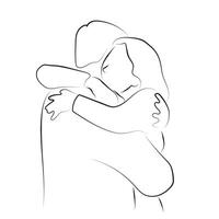happy lover couple hugging each other illustration hand drawn with black lines isolated on white background. vector