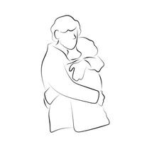 couple lover hugging each other illustration hand drawn with black lines isolated on white background. vector