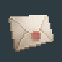 an envelope with red sign in pixel art style with isolated background vector