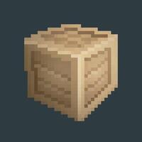 wooden crate in pixel art style with isolated background vector
