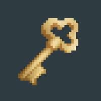 golden key in pixel art style with isolated background vector