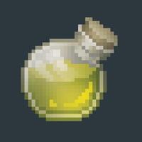 yellow lemon potion round bottomed bottle in pixel art style with isolated background vector