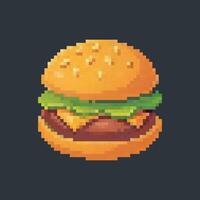 burger food in pixel art style with isolated background vector