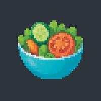 salad bowl food in pixel art style with isolated background vector